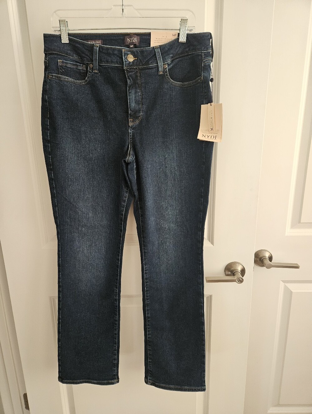 Nwt NYDJ Marilyn Straight Leg Jeans Dark Blue Wash Women's Size 14 Petite